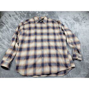 Eddie Bauer Long Sleeve Flannel Shirt Men's XL brown Blue Plaid soft‎ Cotton